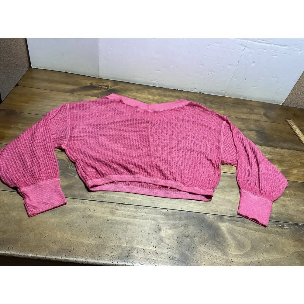 Free People We The Free Southside Thermal Waffle Knit Pullover Pink Women’s XS
